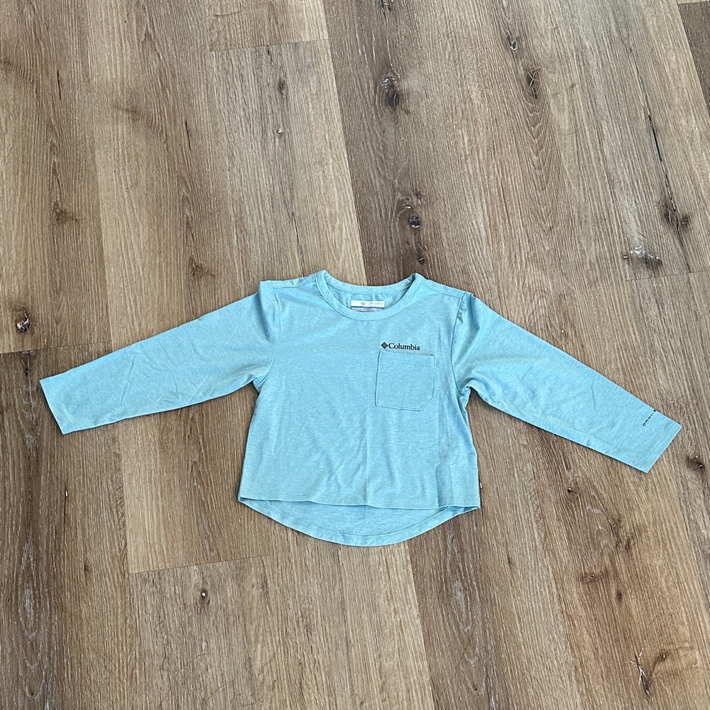 Columbia Gorpcore Long Sleeve Pocket T-Shirt Kids Blue Green Outdoorsy Casual